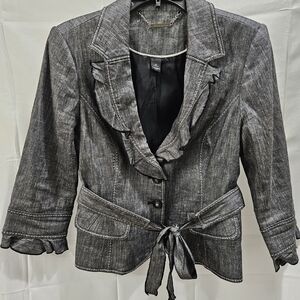 White House Black Market Gray Ruffled Blazer
